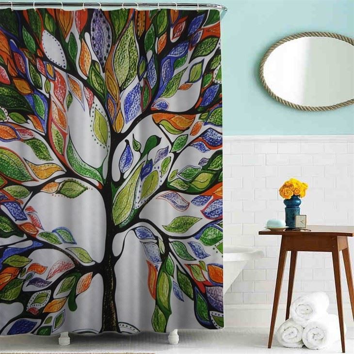 E-commerce Spot Factory Color Tree Creative Digital Full Version Polyester Printing Shower Curtain To Figure Can Do Thousands Of Patterns